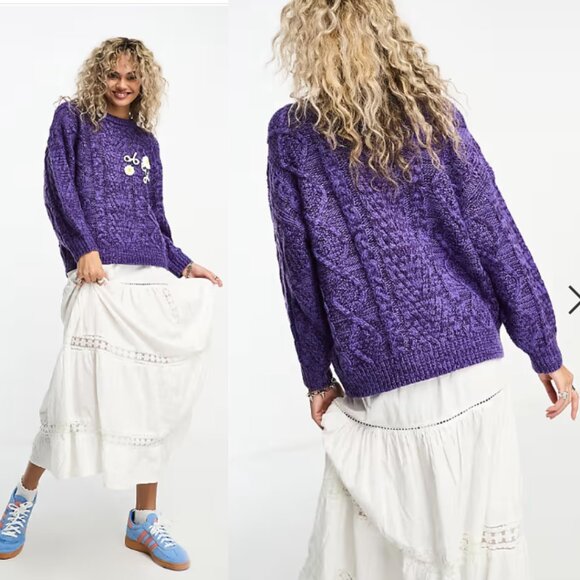 OBEY Flora Chunky Knit Sweater in Purple Small - Picture 2 of 15